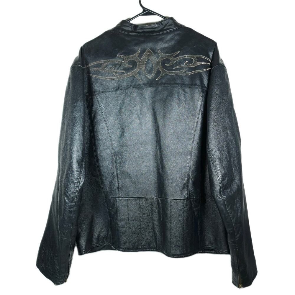 Wilsons Men's VTG Cafe Racer XL Black Leather Geometric Zip Moto Biker Jacket